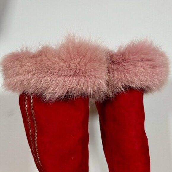 Playful Pink Fox Fur Boot Cuffs
